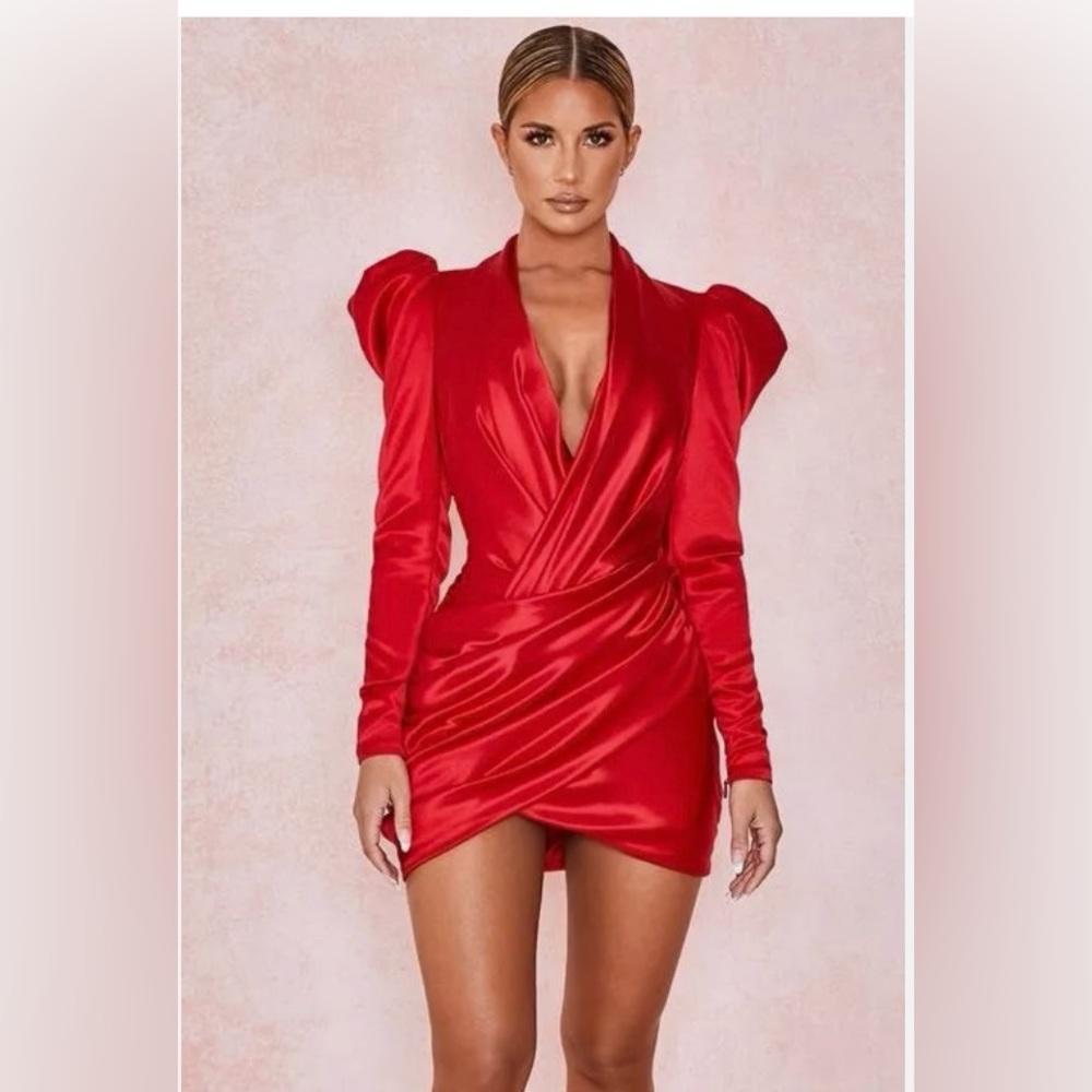 HOUSE OF CB red satin dress XS NWT